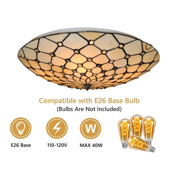 Antique Stained Glass Flush Mount – 4-Light Vintage Ceiling Fixture - Image 2