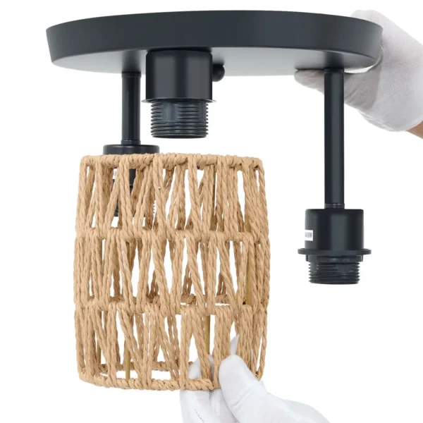 Modern Farmhouse Rattan Ceiling Lamp – 3-Light Semi Flush Mount - Image 7