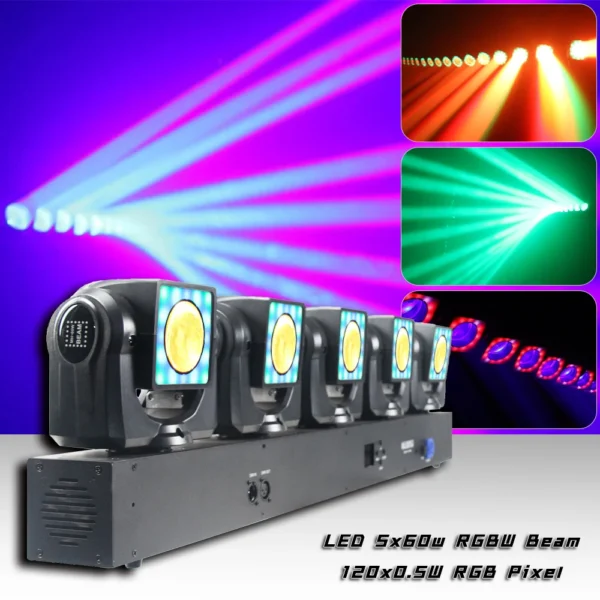 LED 5x60w RGBW Beam Effect 5Heads Moving Head With 120x0.2w RGB Single DMX Control Flowing Water Wave Effects Dj Disco Bar Lamp