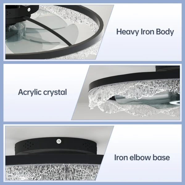 Modern LED Ceiling Fan with Crystal Edge – Remote & APP Control - Image 12