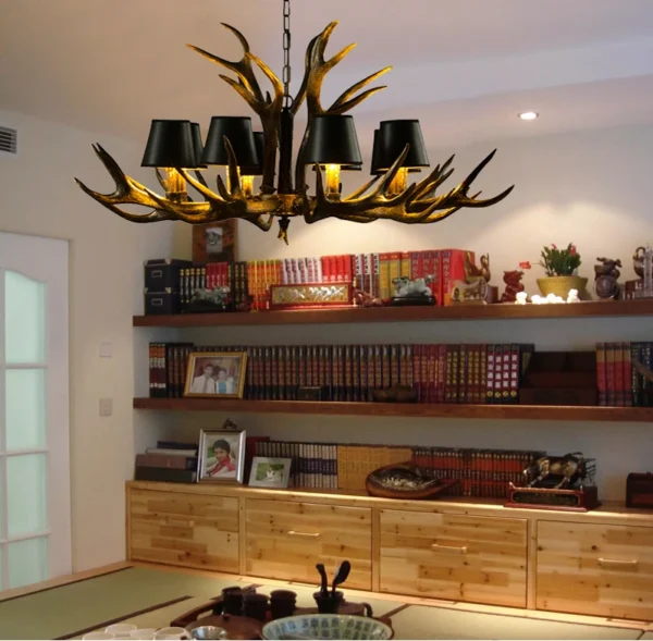 American Retro Deer Antler Chandelier with Lampshades for Home & Restaurants - Image 14
